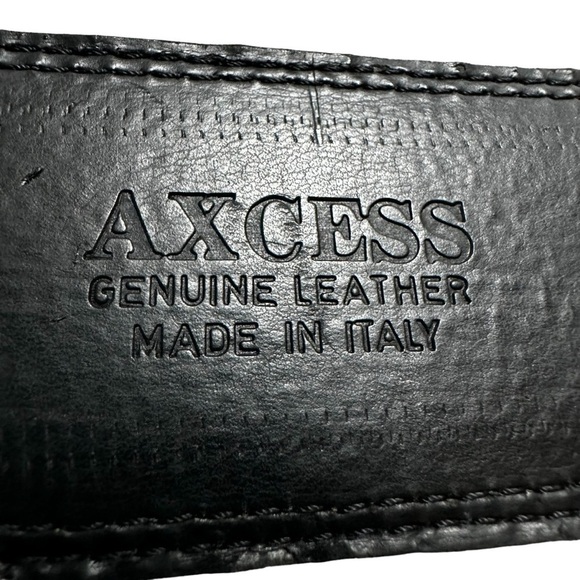 Axcess Made in Italy Genuine Black Leather Wide Waist Belt, Bronze Buckle Medium - Picture 3 of 10